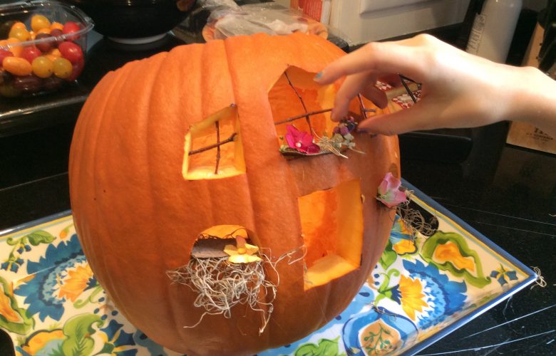 Add supplies to pumpkin